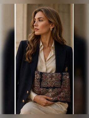 Casual Corner 100% Silk Square Luxury Paisley Maximalism Old Money Vintage